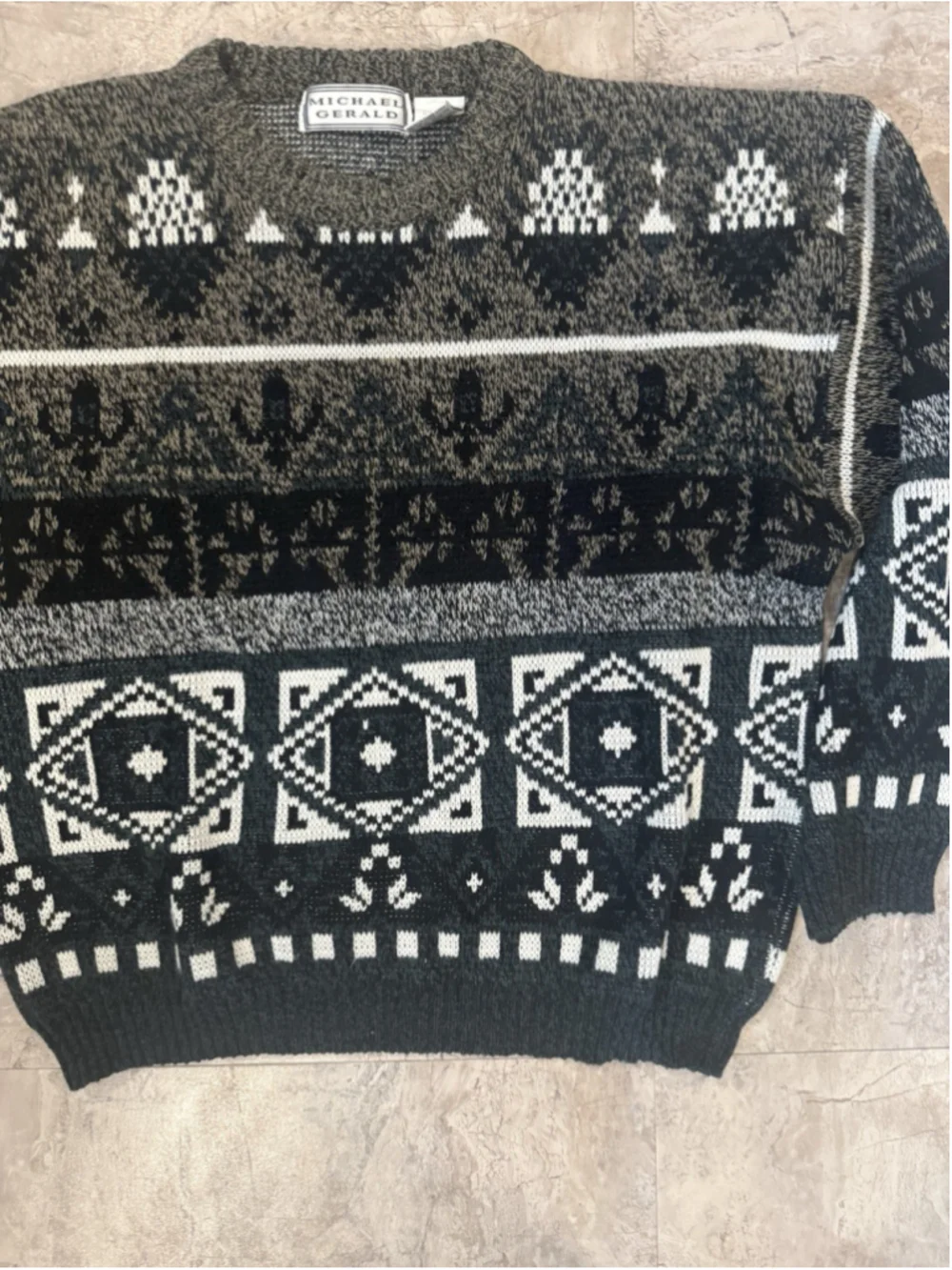 VTG 80’s Michael Gerald Black Fair Aisle Grandpa crew neck sweater size XL